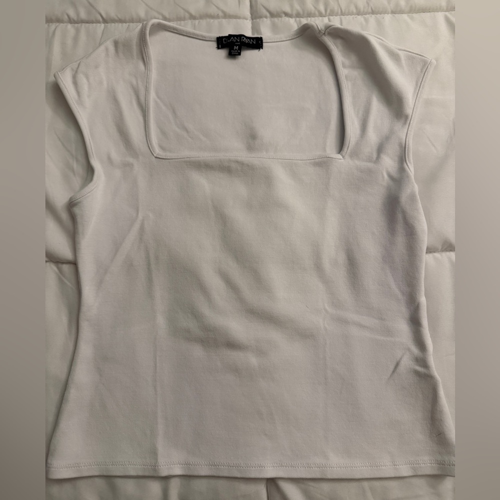 White Square Neck Cap Sleeve Tank